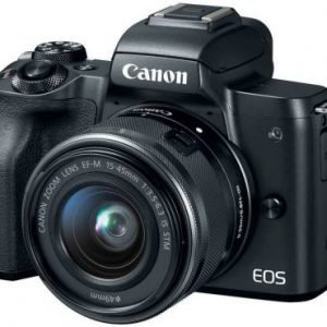 Canon EOS camera with 15-45mm lens for high-quality photography, perfect for amateurs and professionals.