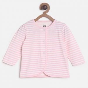 Girls Self Design Cotton Blend T Shirt pink Strips