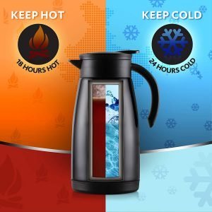 Heat retention coffee carafe keeping beverages hot or cold for 24 hours or more, ideal for travel and outdoor use.