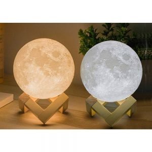 Bright moon lamp with wooden stand, perfect for home decor and ambient lighting, available on SaleIsLive, ideal for moon lovers and night sky enthusiasts.