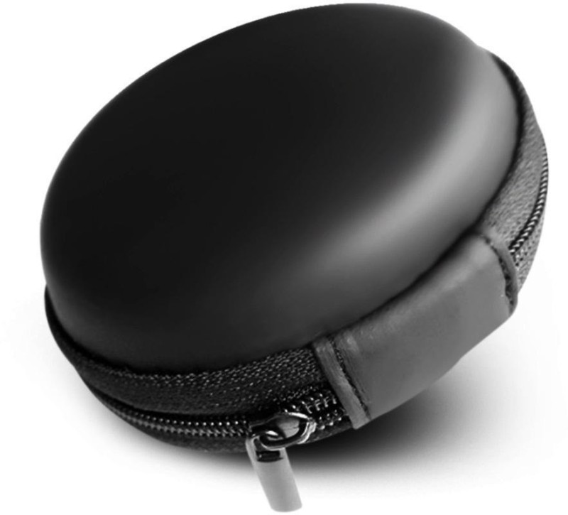 Vatsin Leather Zipper Headphone Pouch(Black)