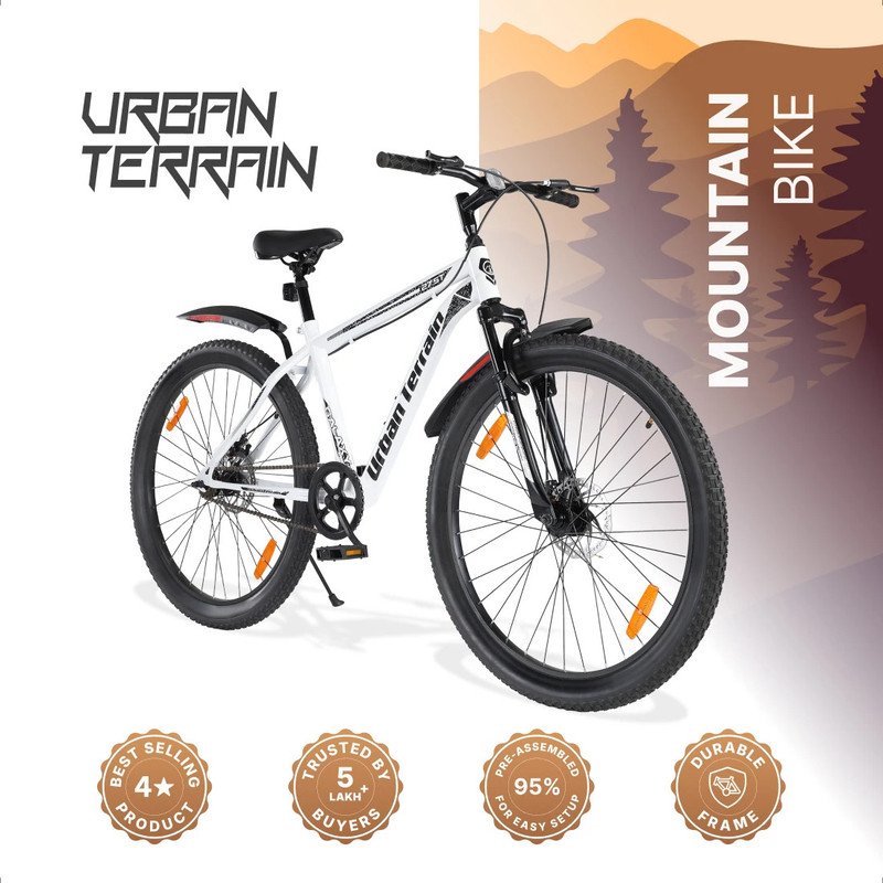 Urban Terrain Galaxy Pro High Performance Mountain Cycles For Men With Dual Disc Brake 27.5 T (inch) Road Cycle(Single Speed, White, Only Front Suspension)