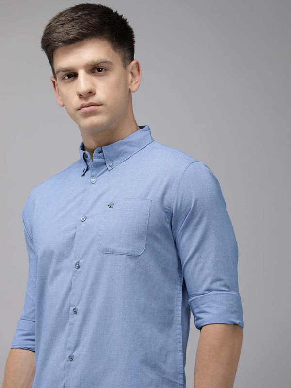 THE BEAR HOUSE Men Solid Casual Blue Shirt