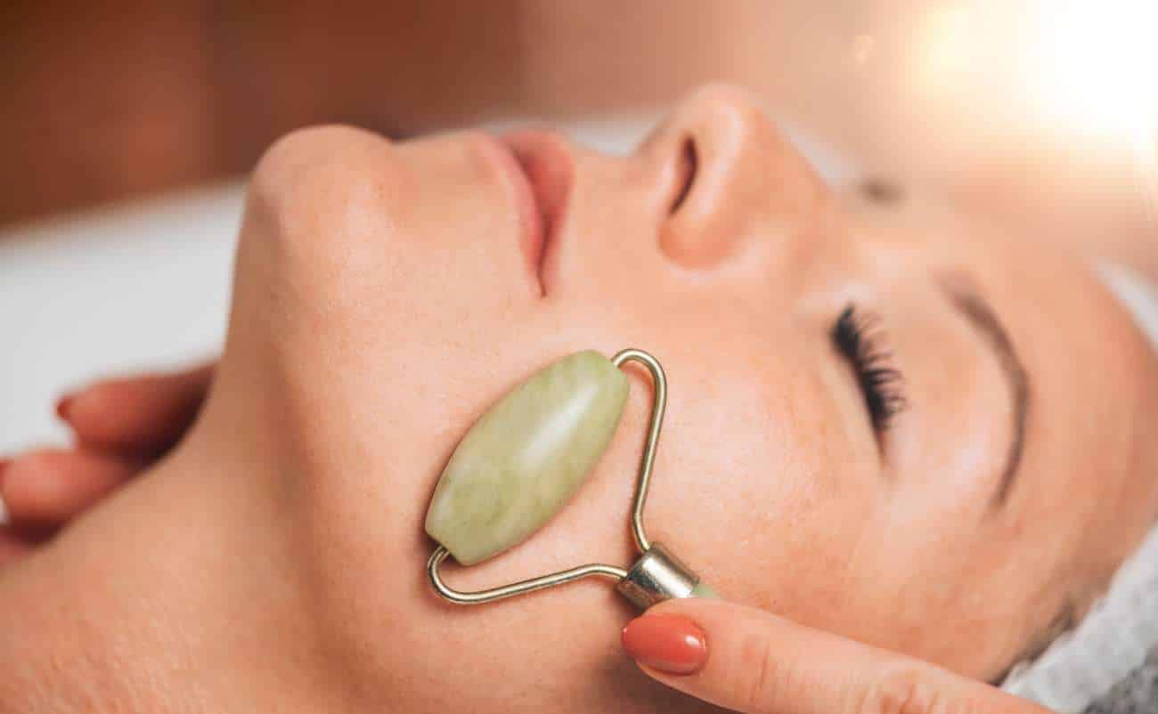 Jade roller facial massage for glowing skin at saleislive.com.