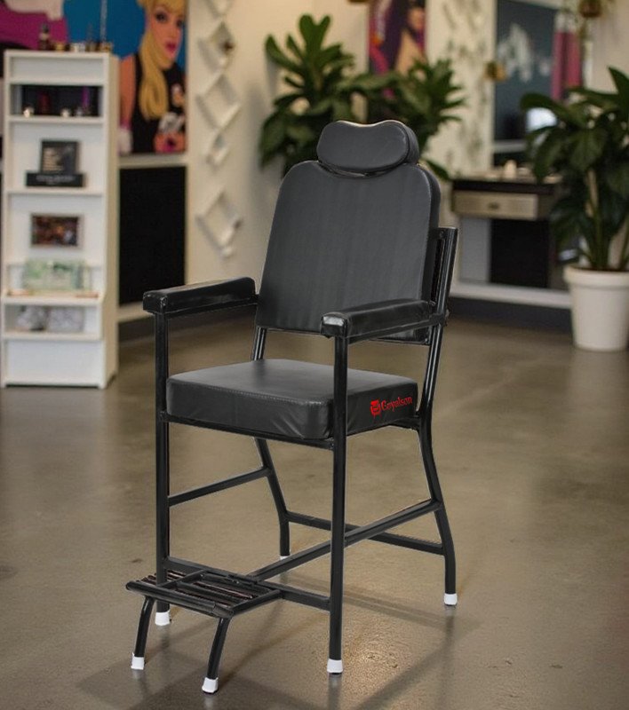 SOMRAJ Beauty Parlor Chair Salon Barber Cutting Beauty Parlor Chair Made of Iron Frame, Without Push Back System and Cushioned Back Seat (Black) Already Assembled Massage Chair