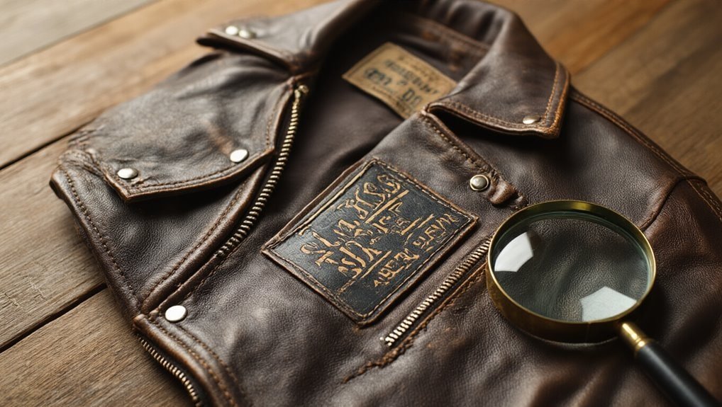 Vintage leather jacket with distressed details and a magnifying glass, showcasing stylish accessories. Perfect for men's fashion, durable for everyday wear, and ideal for trendy, casual outfits.