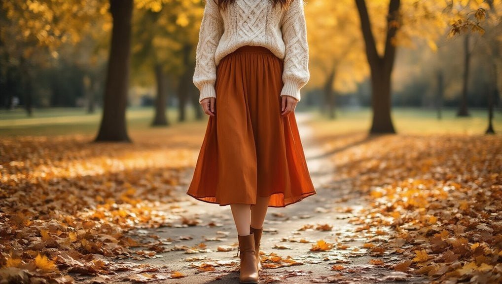 Autumn fashion sale, cozy sweater and flowy skirt, online discount shopping, seasonal style deals, cozy fall wardrobe, shopping sale in fall, trendy fall clothing deals, stylish autumn outfits, autumn fashion discounts.