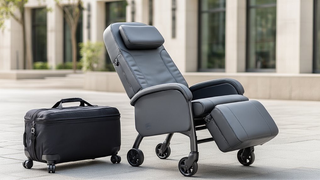 Comfortable portable reclining massage chair with adjustable headrest and leg rest, perfect for relaxation on the go, available at Sale is Live for limited-time discounts.