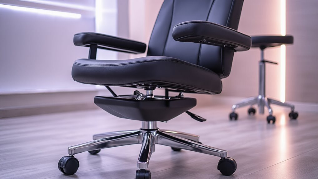 Black ergonomic office chair with adjustable height and swivel base, ideal for modern workspaces and home offices. Perfect for productivity and comfort during long working hours.