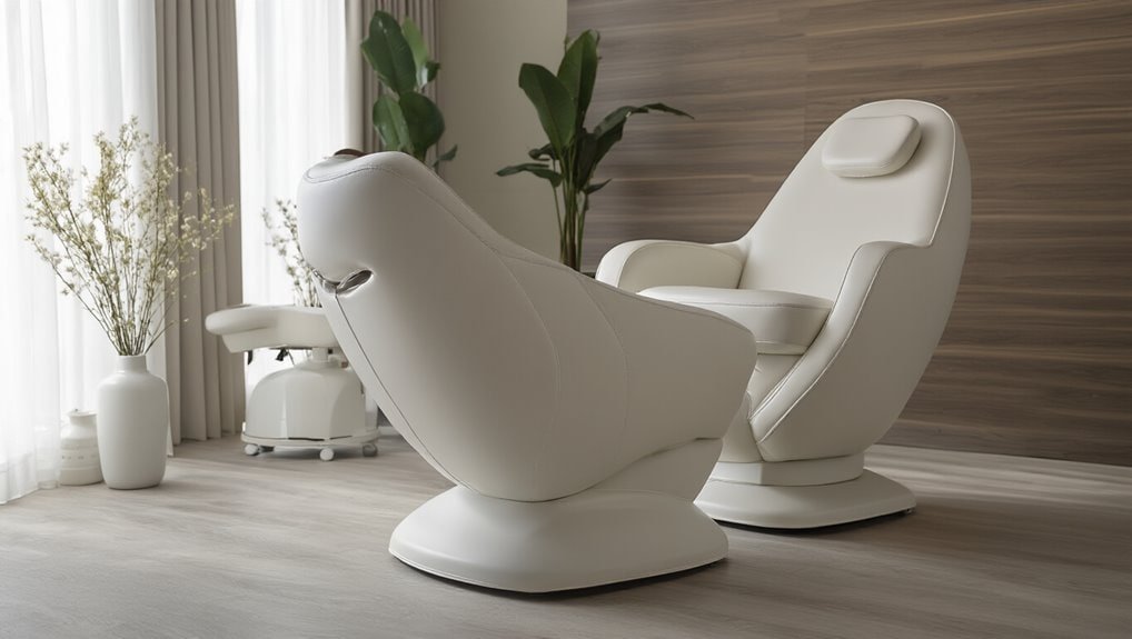 Luxurious white medical or spa recliner chair in a modern treatment room, perfect for relaxing or beauty treatments, showcasing premium comfort and style for wellness clinics.