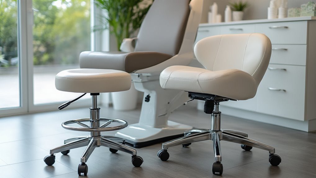 Modern medical examination room with comfortable chairs, bright lighting, and medical supplies, perfect for healthcare clinics and doctor's offices.