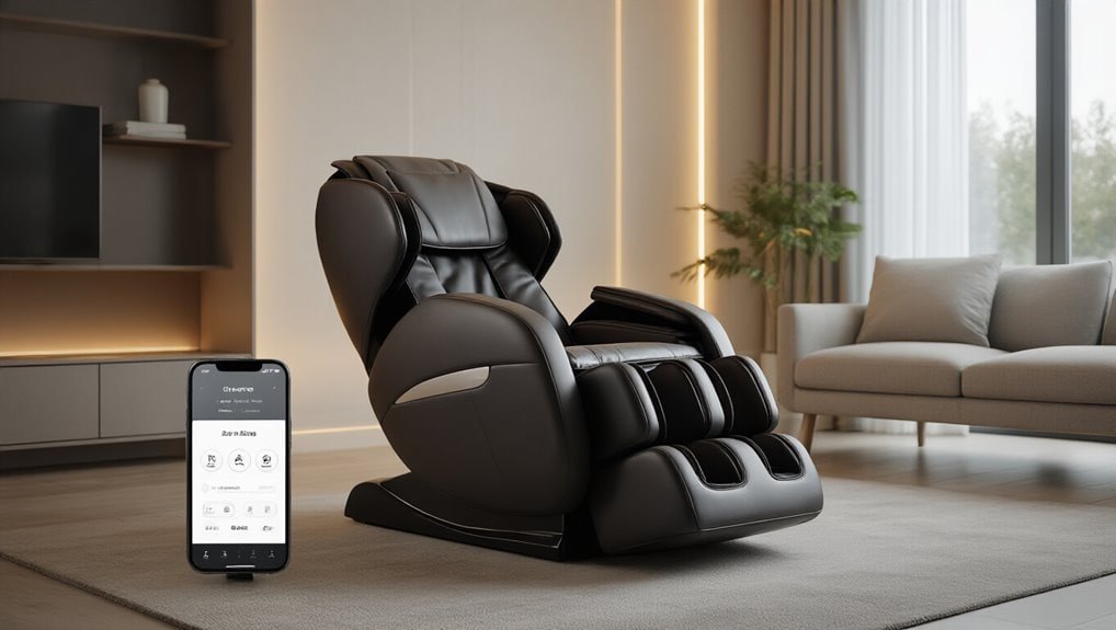 Luxury massage recliner chair with remote control in modern living room. Perfect for relaxation and health.