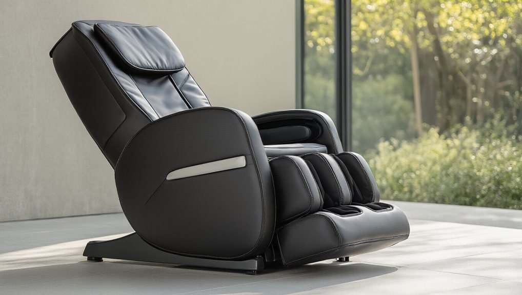 Luxury black massage chair with ergonomic design and heated features for relaxation and wellness.