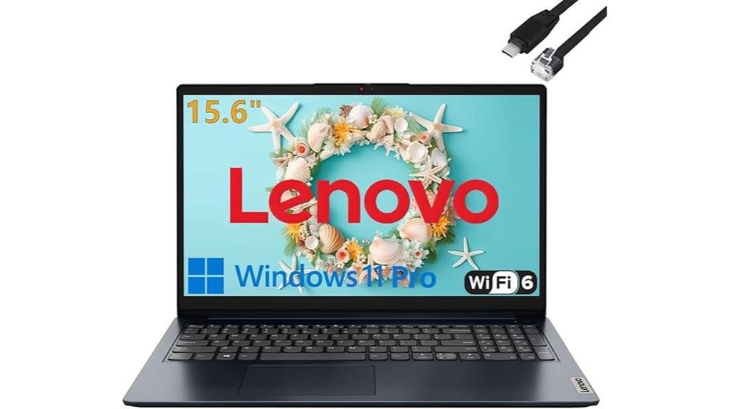 High-quality 15.6-inch Lenovo laptop with Windows 11 Pro, Wi-Fi 6, perfect for business and personal use, featuring a sleek design and fast performance.
