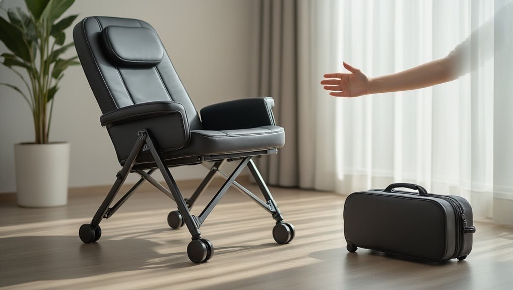 Redesigned lounge chair for sale with modern black leather upholstery, adjustable headrest, and caster wheels for comfort and mobility.