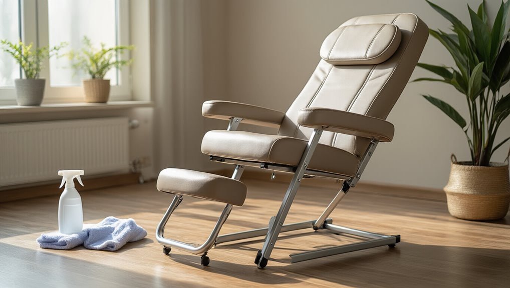 Comfortable beige reclining chair in a modern home setting, ideal for relaxation or therapeutic use. Perfect for a cozy living room or wellness space with natural light and indoor plants.