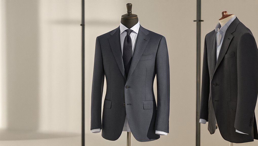 Stylish men's business suits displayed on mannequins, ideal for professional wear and office attire, showcased in a modern retail setting for Sale is Live.