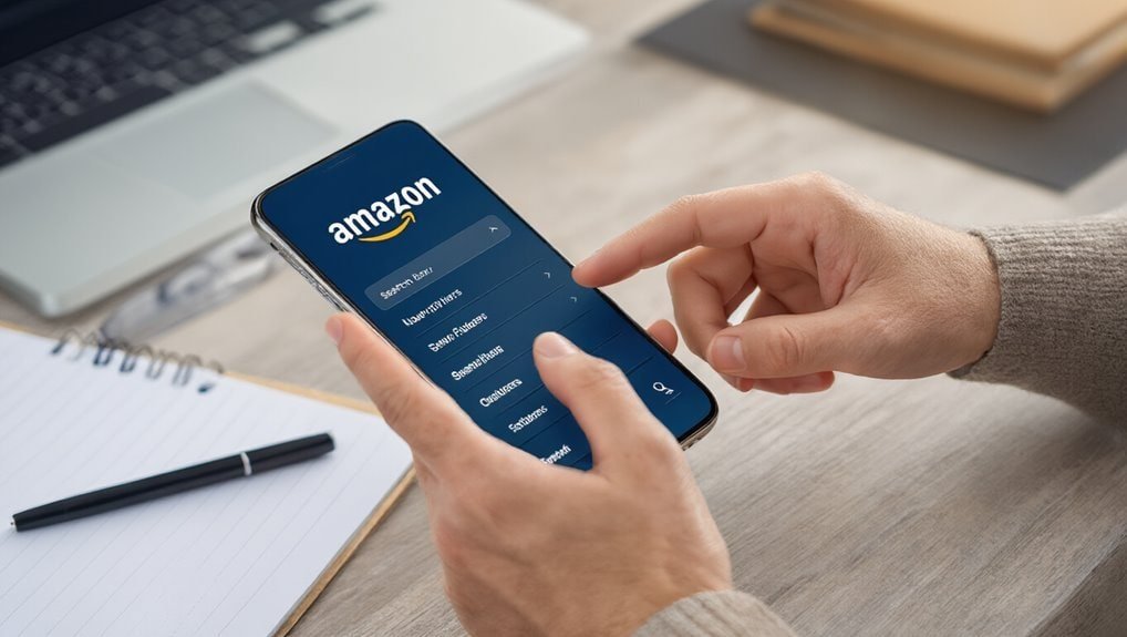 Amazon shopping app on smartphone, online retail, sale is live, e-commerce, digital shopping experience, discount offers, sale alerts.