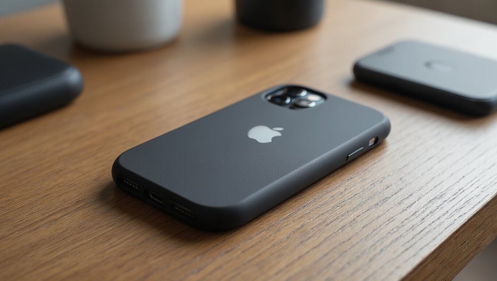 Black iPhone 13 on wooden desk showcasing tech gadgets for sale, perfect for Apple device enthusiasts.