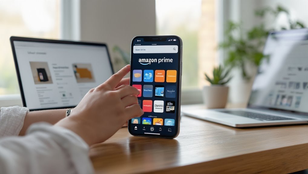 Amazon prime app on smartphone for online shopping deals.