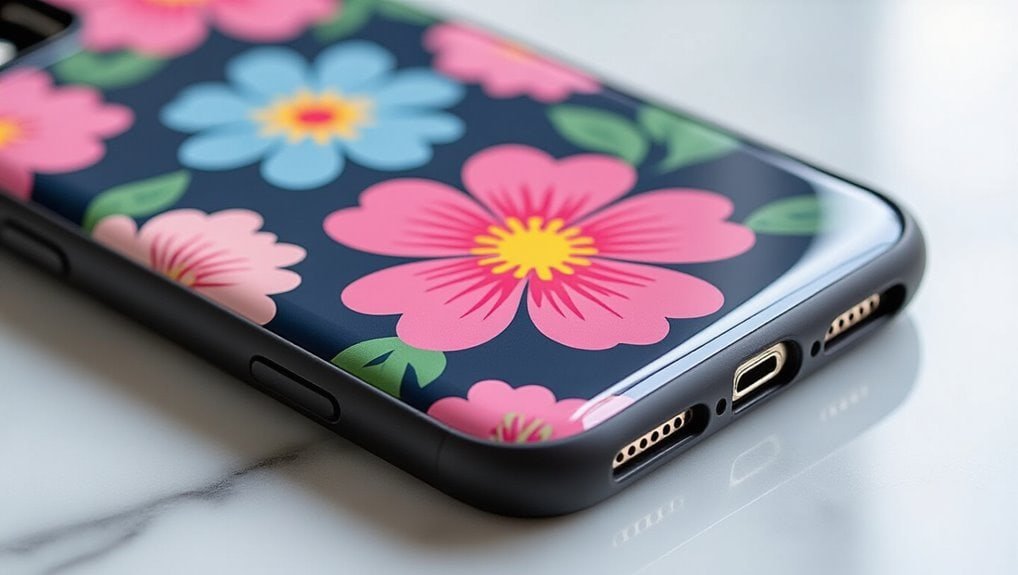 Colorful floral smartphone wallpaper on a sleek mobile phone, highlight for mobile device customization and vibrant digital screens.