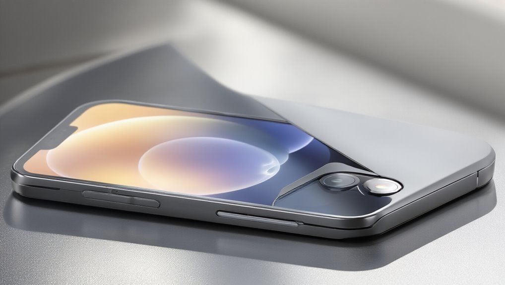 A sleek modern smartphone with a dual-camera system, lying on a smooth surface, highlighting innovative technology and stylish design.