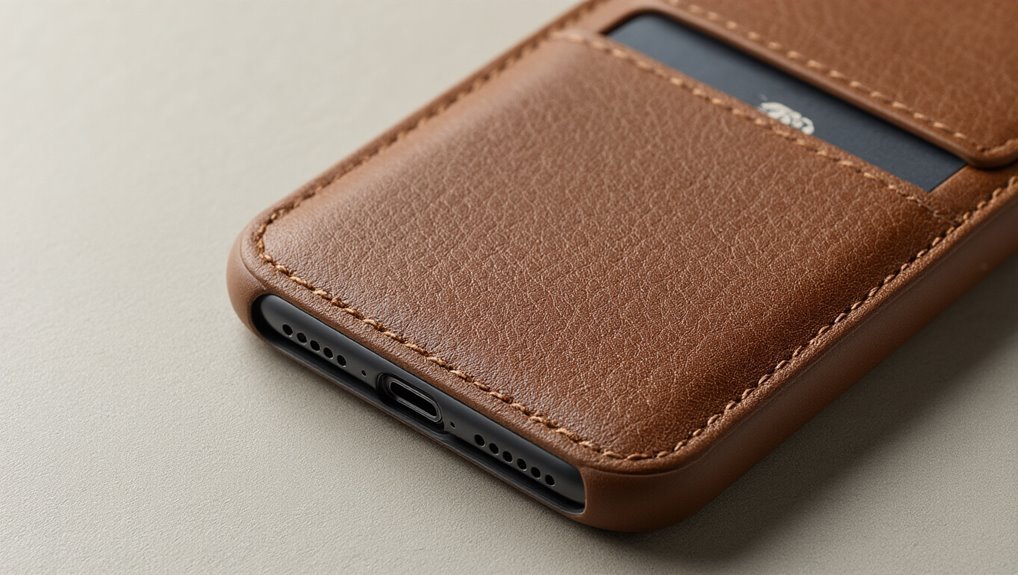 Premium leather phone case with card slot, perfect for savings and convenience during sale events.