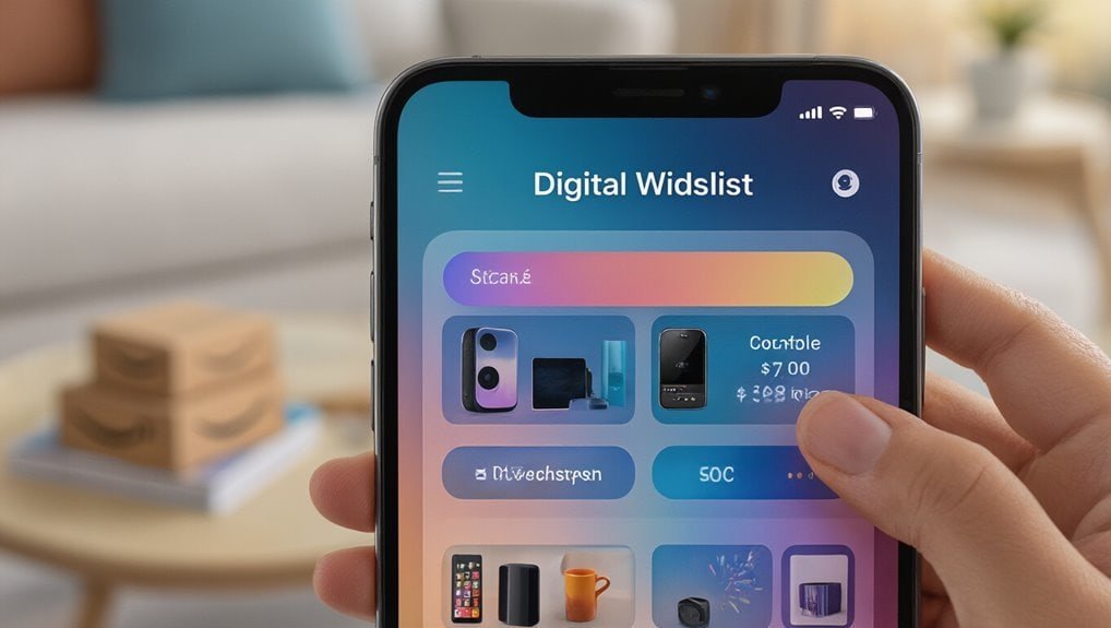 Digital wallet on smartphone with a digital wishlist app for online shopping and discounts.