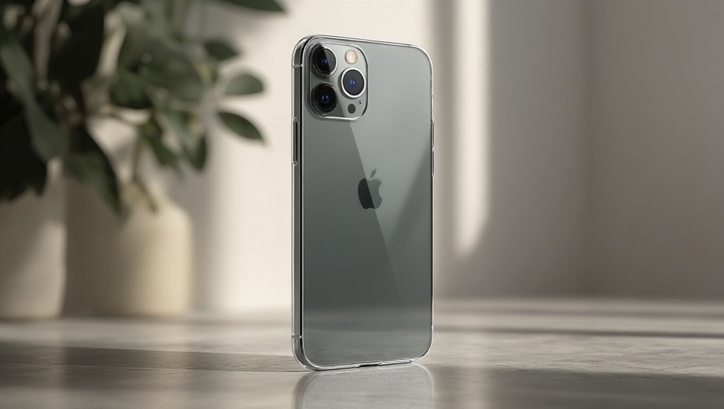 High-quality image of a sleek iPhone 11 Pro with triple camera system, showcasing modern smartphone technology and innovative design on a minimalist surface.