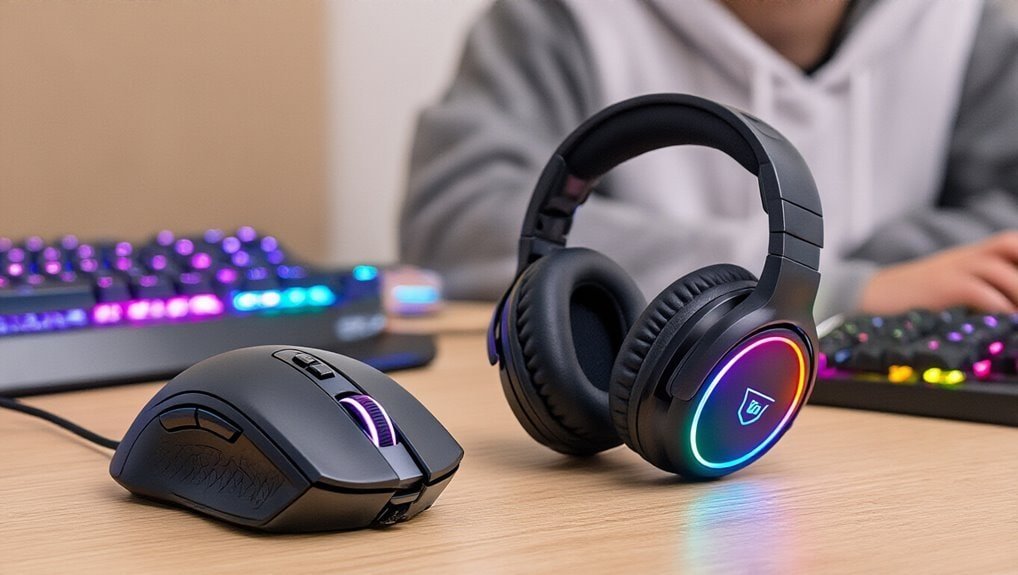 Wireless gaming headset with RGB lighting and ergonomic design for immersive audio experience. Perfect for gamers seeking high-quality sound and comfort.
