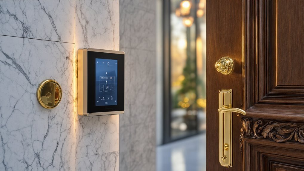 10 Luxury Gift Ideas for New Homeowners - ai powered encrypted remote monitoring 27465 - Sale is Live - 2026 Smart home security system touchscreen panel on marble wall near a wooden door, showcasing modern home automation technology, security control, and innovative sales opportunities for smart home products.