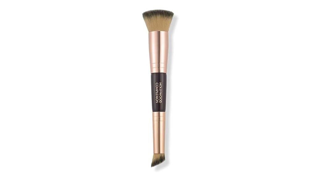Double-ended makeup brush for blending and contouring, ideal for achieving professional, flawless finish in beauty routines. Perfect for cosmetics application and makeup artistry.