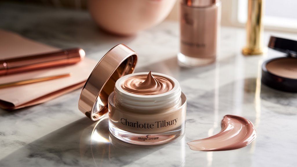 Luxury skincare cream jar with rose gold lid on marble surface, Charlotte Tilbury magic cream, beauty products for skincare and makeup, Sale is Live promotional event perfect for beauty enthusiasts.