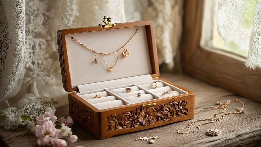 personalized handcrafted velvet lined jewelry box