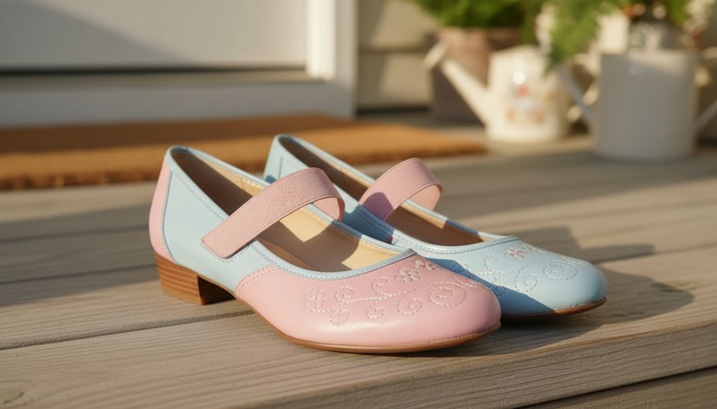 Everyday Cute: Slip On Casual Mary Jane Shoes You Need Now - chic versatile nostalgic footwear revolution wub38 - Sale is Live - 2026 Colorful pink and blue Mary Jane shoes with embroidered floral details, perfect for spring or summer fashion. Comfortable low heel and adjustable strap for a stylish and secure fit.
