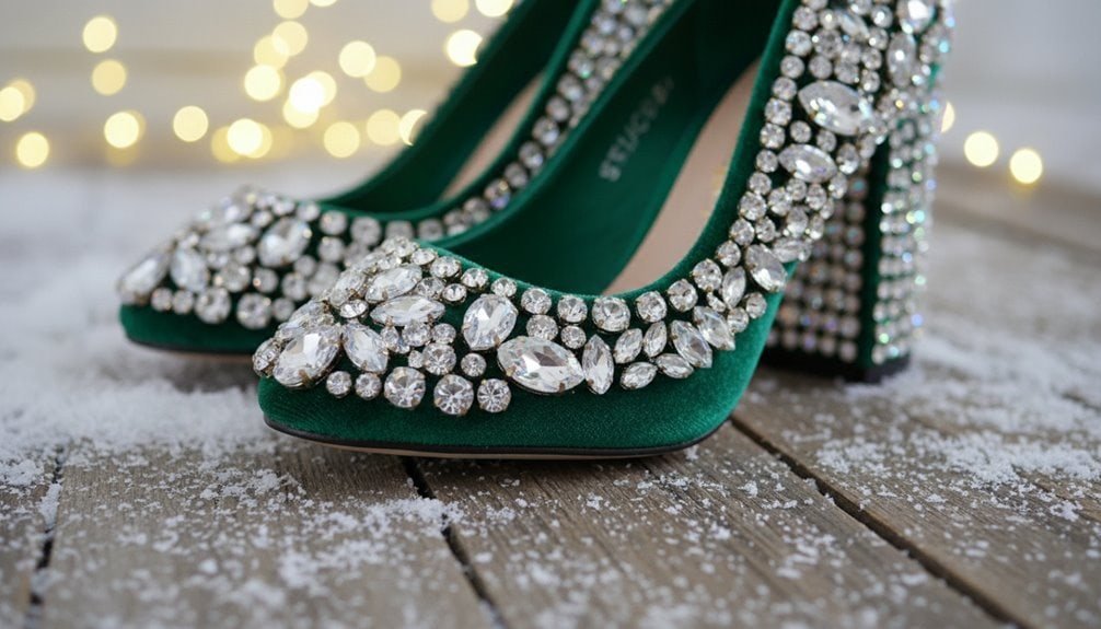 Step into style with these dazzling emerald heels adorned with shimmering rhinestones, ideal for formal events and celebrations. Shop now at Sale is Live for exclusive deals on fashionable footwear.
