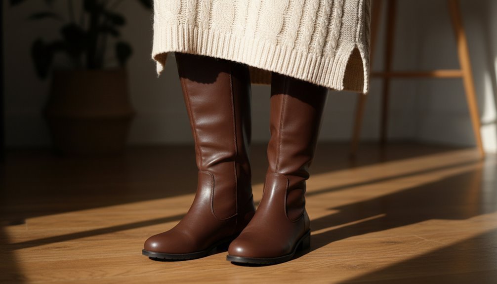 Stylish brown leather boots perfect for fall fashion and seasonal sales. Shop affordable, high-quality footwear to elevate your wardrobe during Sale is Live event.