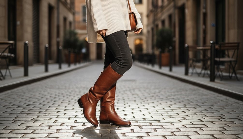 Stylish knee-high brown leather boots perfect for fall and winter fashion, combining comfort and elegance for everyday wear or special occasions.