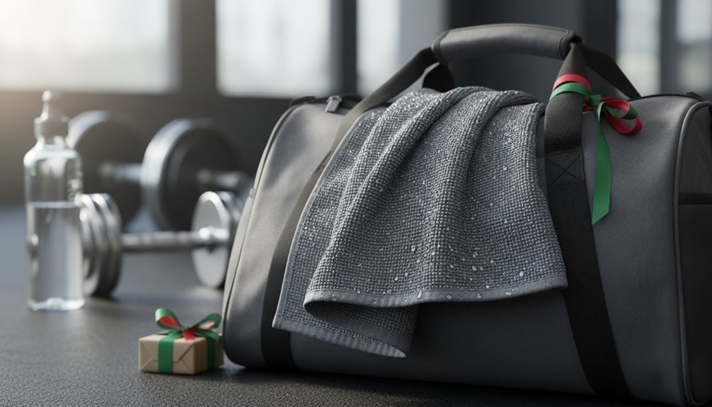Durable gym bag with workout towel and accessories, ideal for fitness and travel enthusiasts. Perfect for active lifestyles, with a focus on quality and convenience.