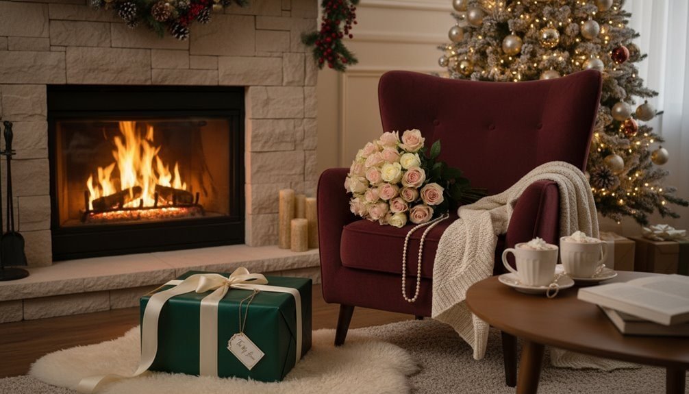 Elegant holiday sale event decorations for Christmas shopping.