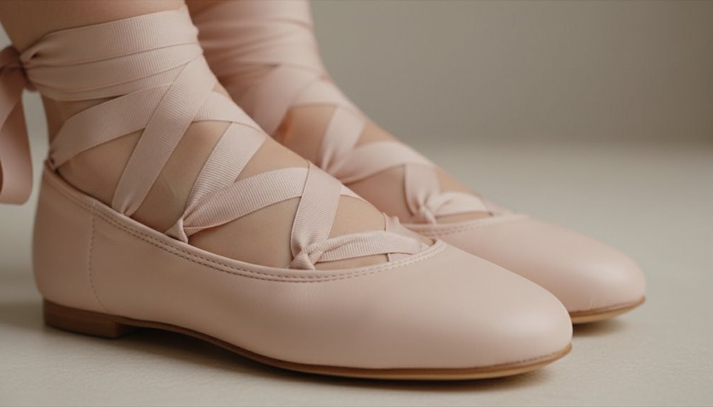 Soft pink ballet shoes with ribbon laces for children, ideal for ballet practice, performances, and dance classes. Comfortable and stylish footwear for young dancers.