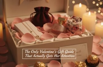 Elegant Valentine’s gift box featuring perfume, jewelry, and accessories, perfect for capturing attention.