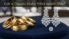 Gold and diamond jewelry displayed side by side, highlighting the contrasting shine and elegance of each material, perfect for jewelry enthusiasts and shoppers.