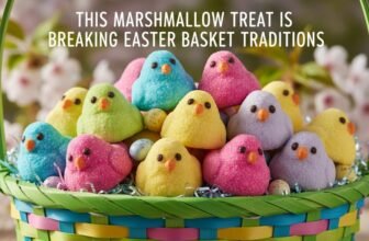 Colorful marshmallow chicks in a festive Easter basket, celebrating traditional springtime treats and holiday decorations. Perfect for Easter celebrations and seasonal desserts.
