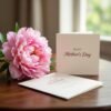 Elegant Mother’s Day gift card with a pink peony flower, perfect for personalized presents that show appreciation and love. Ideal for celebrating moms with thoughtful, heartfelt gifts.