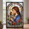 Beautiful stained glass artwork of a mother and child, perfect for Mother’s Day gifts. Handcrafted colorful glass design highlighting love and family bonds.