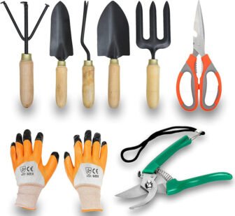JetFire Gardening Set of 5 With Scissor, Prune Gloves (Wooden) Garden Tool...
